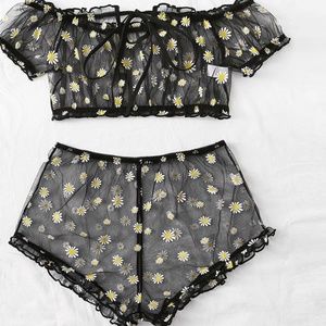 Black *** Sheer Play set, Romper, Teddy, Cosplay Pyjama set with Crop Top